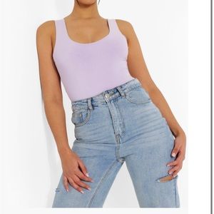 Boohoo Slinky Double Layer Scoop Sleeveless Bodysuit